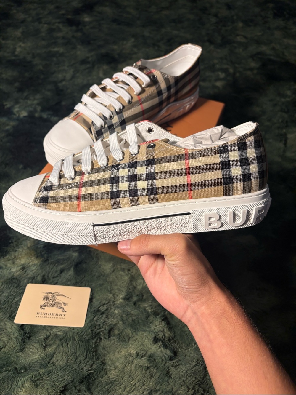 Burberry Beige Vintage Check Low-Top Sneakers for Kids